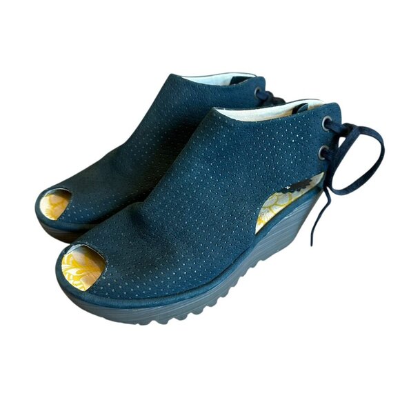 Fly London Peep Toe Lace Up Wedge Sandals Nubuck Suede Size 36 5.5 Women's - Picture 4 of 12